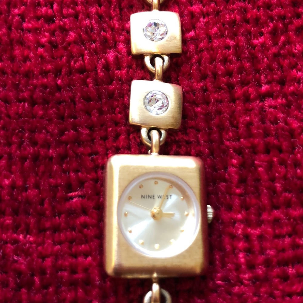 NINE WEST Brushed Gold Watch with Faux Diamonds